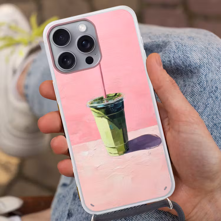 Telefoonhoesje met koord - Beker - Rietje - Minimalistisch - Groen — 2