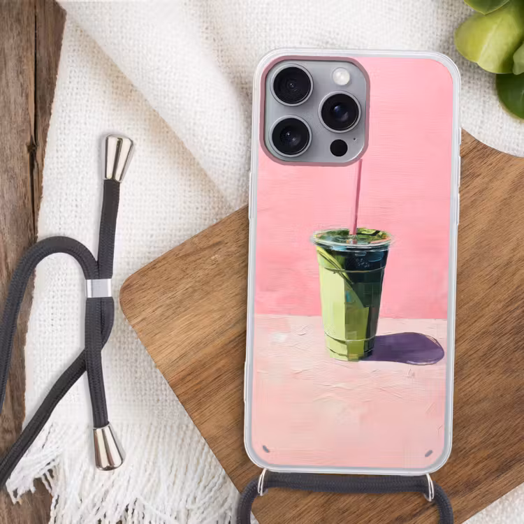 Telefoonhoesje met koord - Beker - Rietje - Minimalistisch - Groen — 3