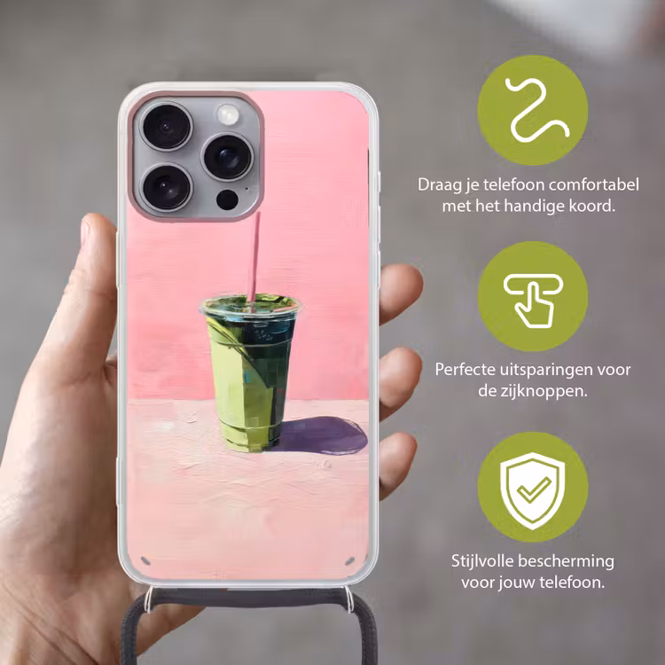 Telefoonhoesje met koord - Beker - Rietje - Minimalistisch - Groen — 4