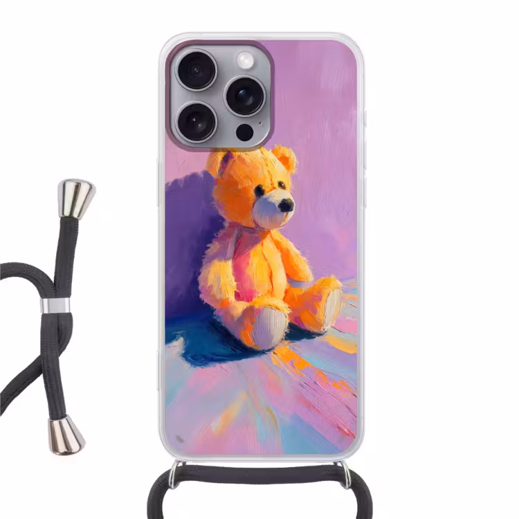 Telefoonhoesje met koord - Teddybeer - Schaduw - Penseelstreken - Paars — 1