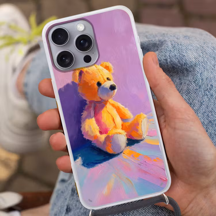 Telefoonhoesje met koord - Teddybeer - Schaduw - Penseelstreken - Paars — 2