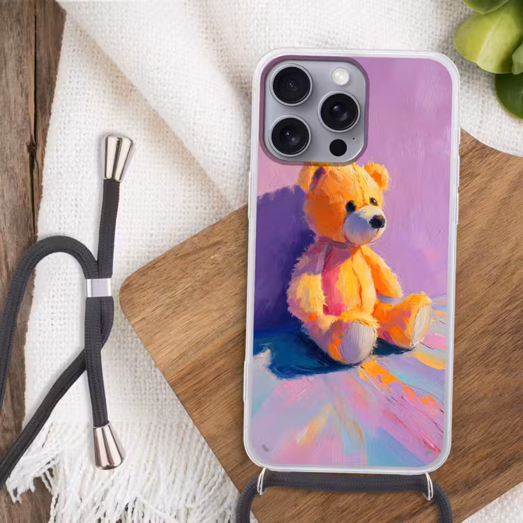 Telefoonhoesje met koord - Teddybeer - Schaduw - Penseelstreken - Paars — 3