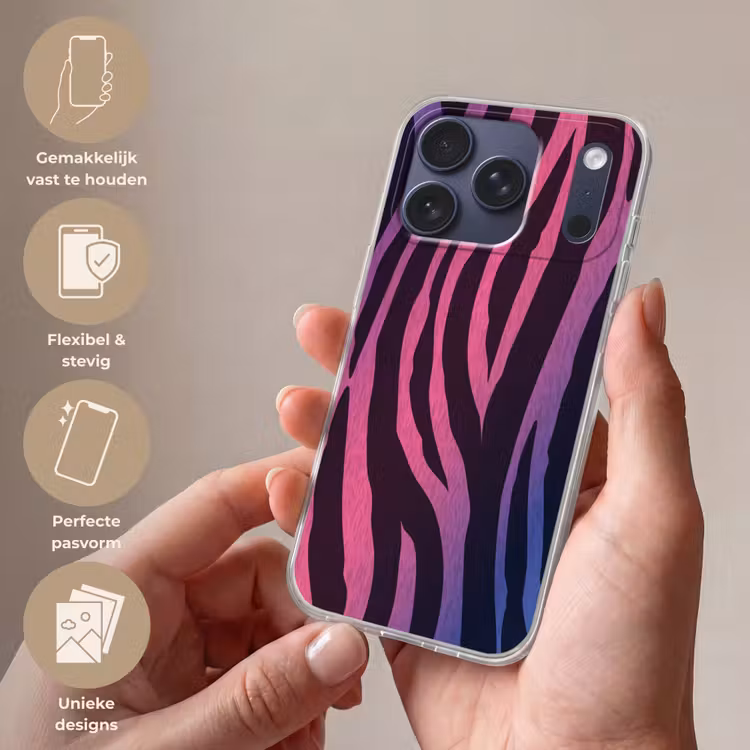 Telefoonhoesje Softcase - Zebraprint - Roze - Paars - Dierenprint — 4