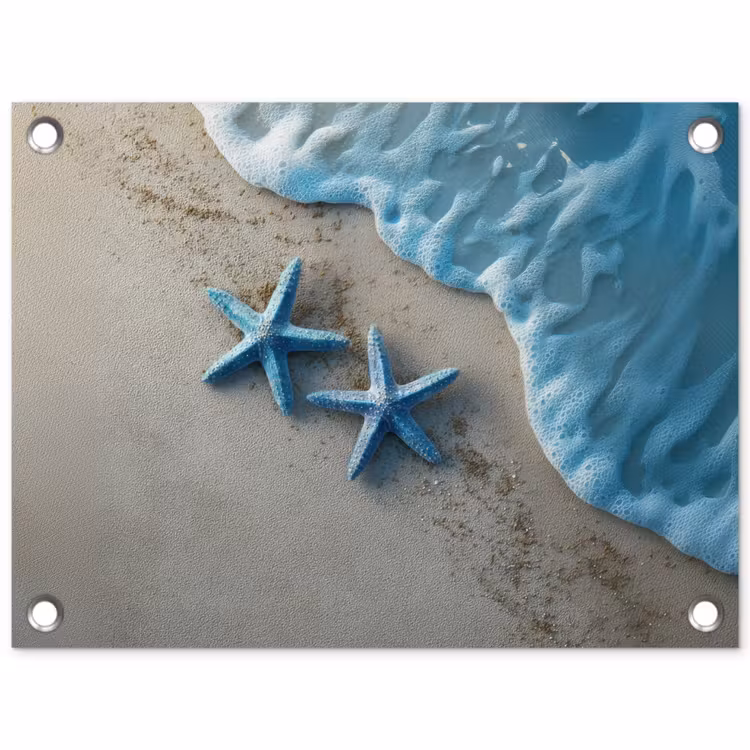Tuinposter - Zeesterren - Zand - Zee - Blauw — 1