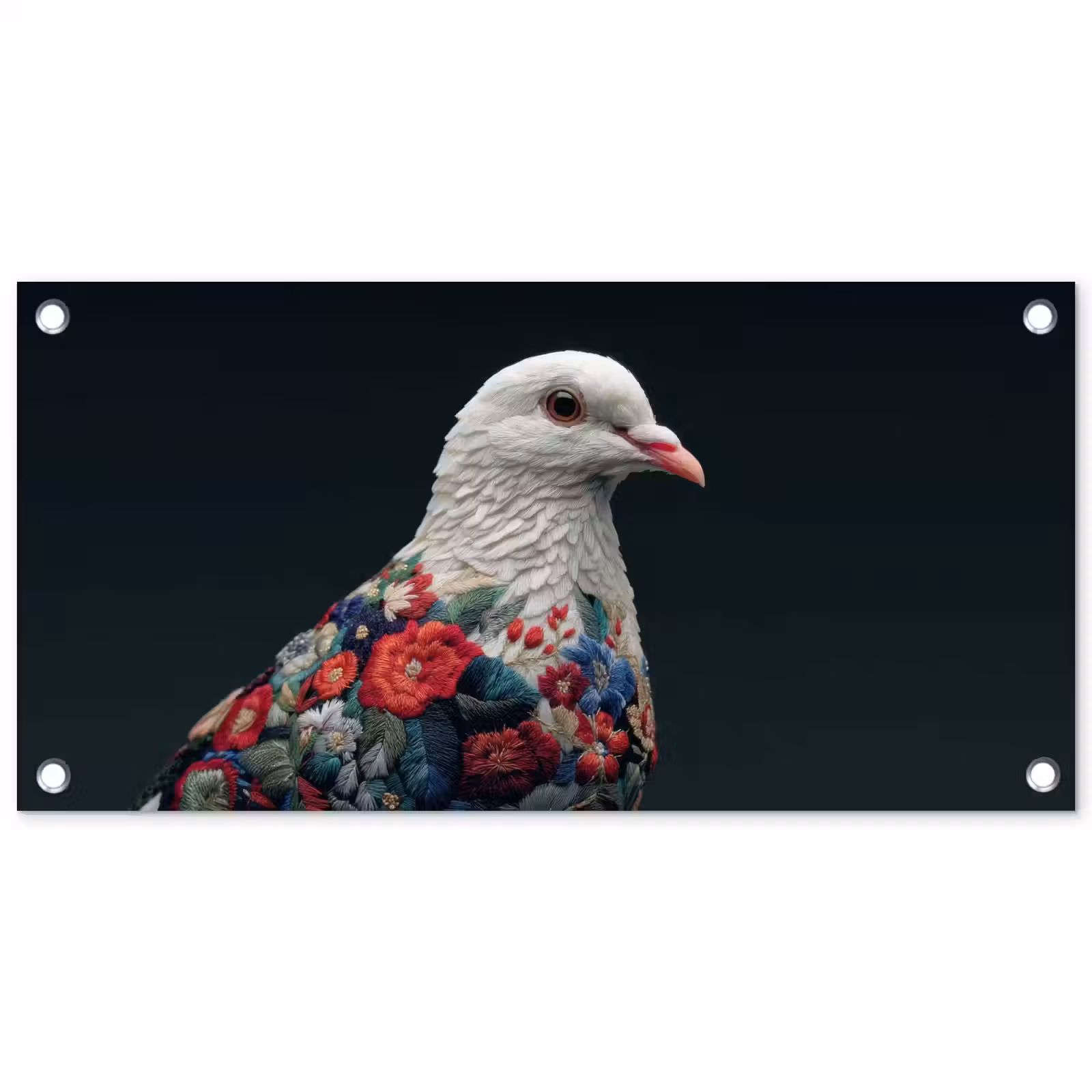 Tuinposter - Duif - Bloemen - Wit - Zwart — 1