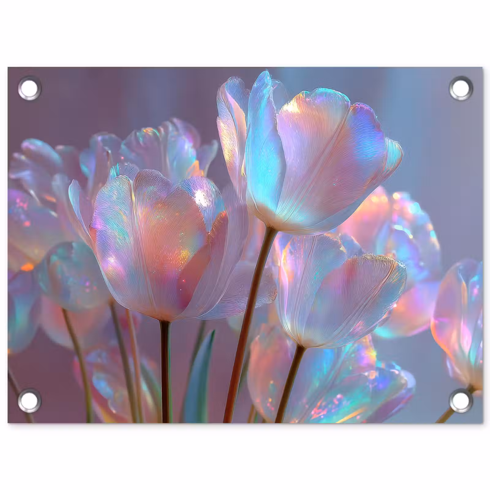 Tuinposter - Tulpen - Glazen - Bloemblaadjes - Pasteltinten — 1