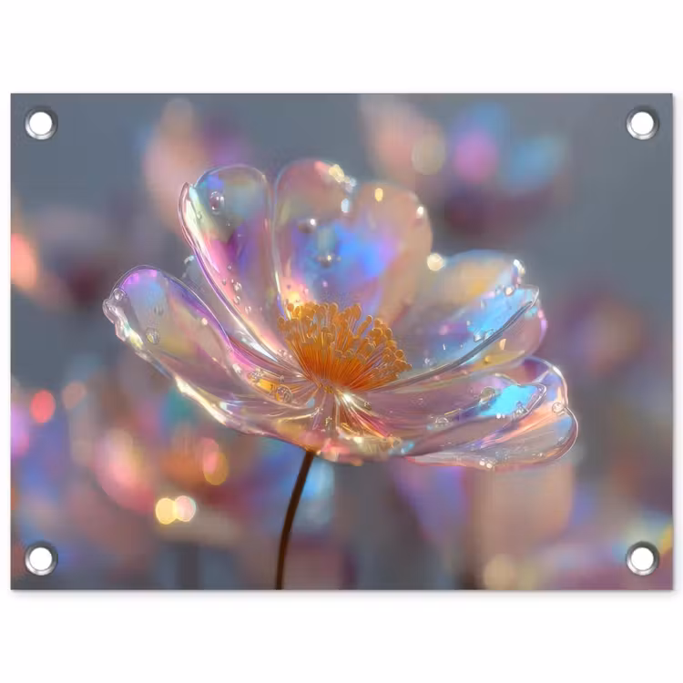 Tuinposter - Bloem - Transparant - Pastelkleuren - Druppels — 1