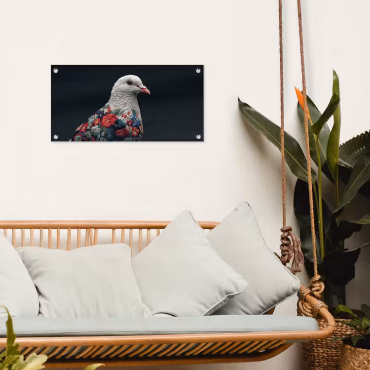 Tuinposter - Duif - Bloemen - Wit - Zwart — 5