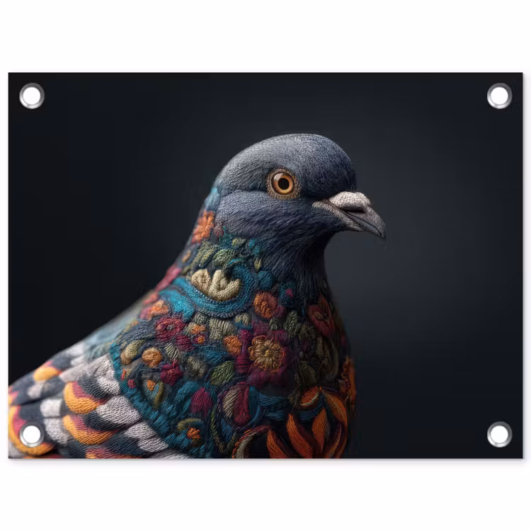 Tuinposter - Duif - Bloemen - Zwart — 1