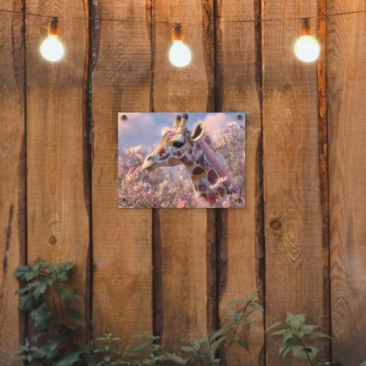 Tuinposter - Giraffe - Bloemen - Roze — 2
