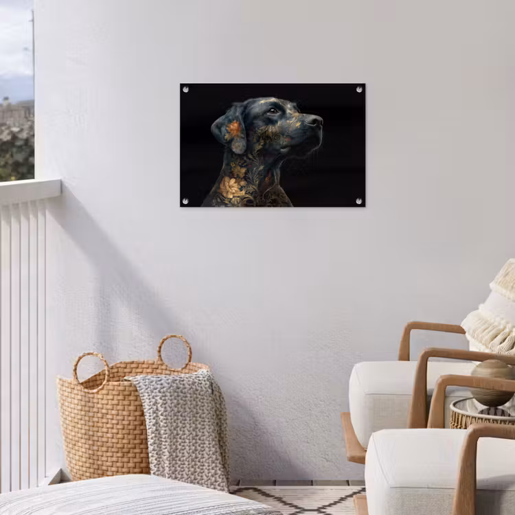 Tuinposter - Hond - Zwart - Bloemen — 3