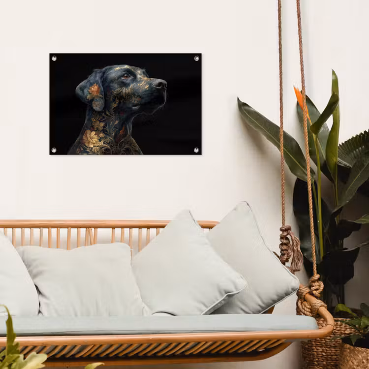 Tuinposter - Hond - Zwart - Bloemen — 5