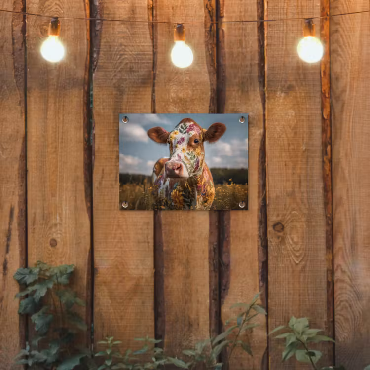 Tuinposter - Koe - Bloemen - Weiland — 2