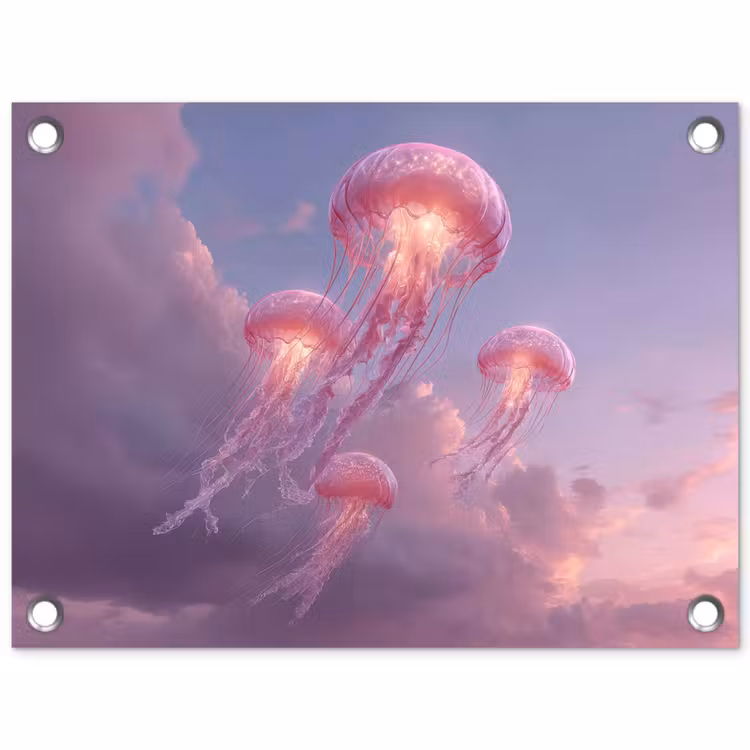 Tuinposter - Kwallen - Roze - Wolken — 1