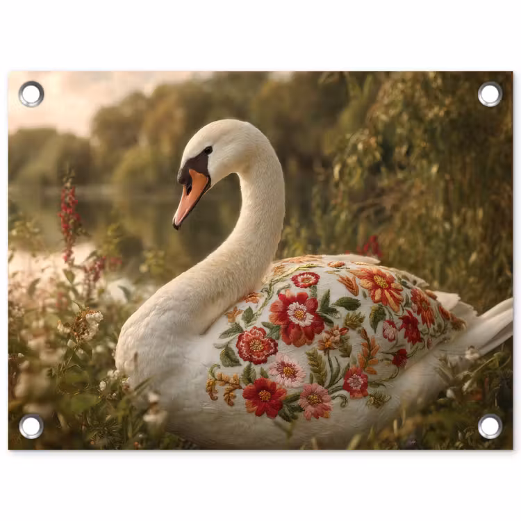 Tuinposter - Zwaan - Bloemen - Natuur — 1