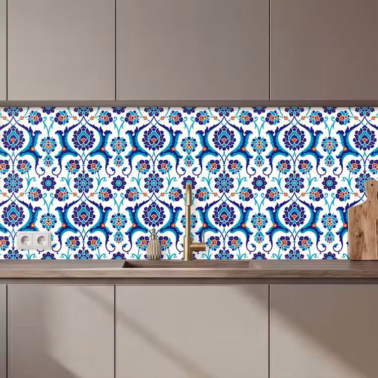 Keuken achterwand - Bloemen - Patronen - Blauw — 1