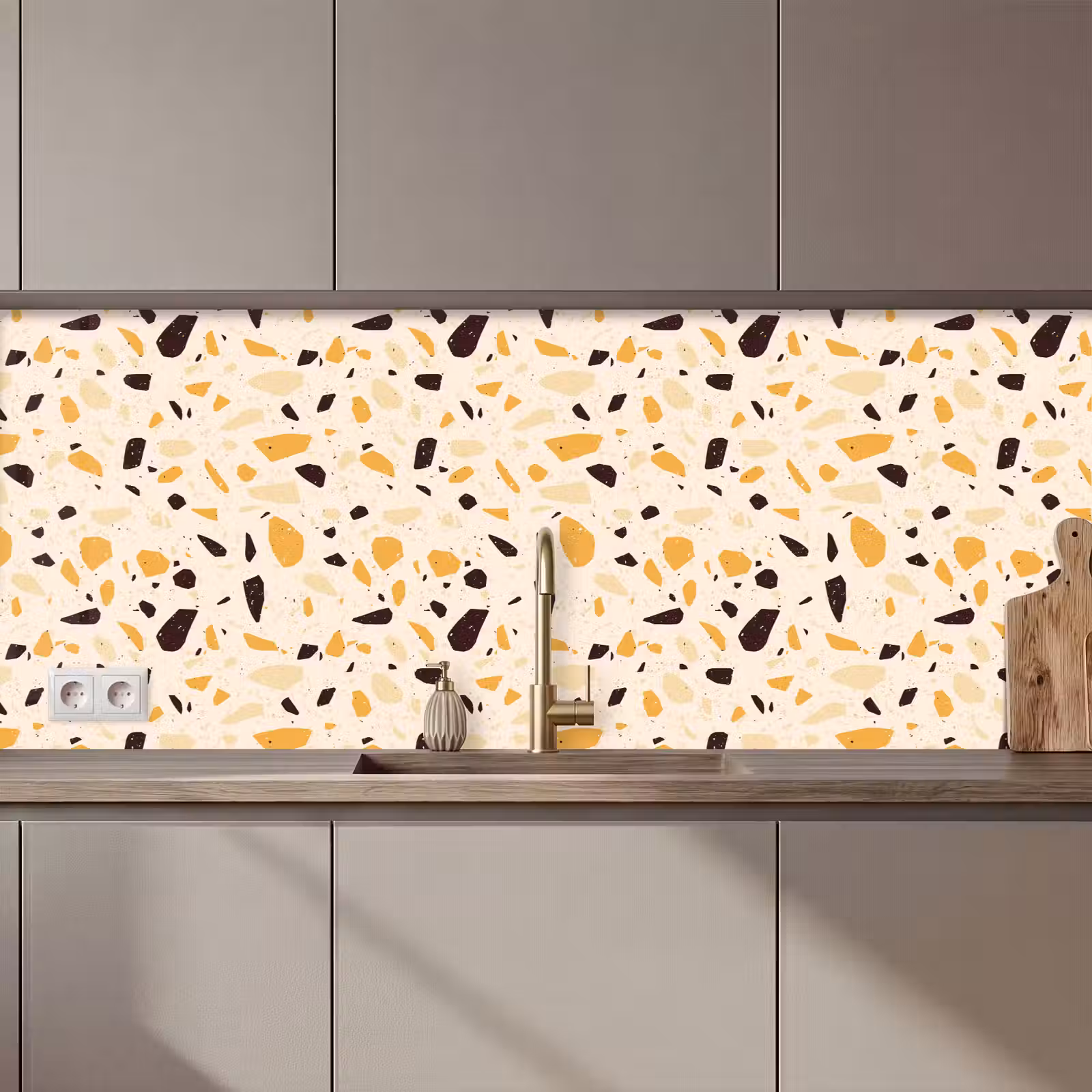 Keuken achterwand - Terrazzo - Patroon - Geel - — 1