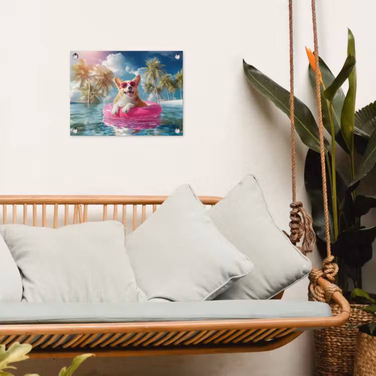Tuinposter - Corgi - Zwemband - Roze - Zonnebril — 5