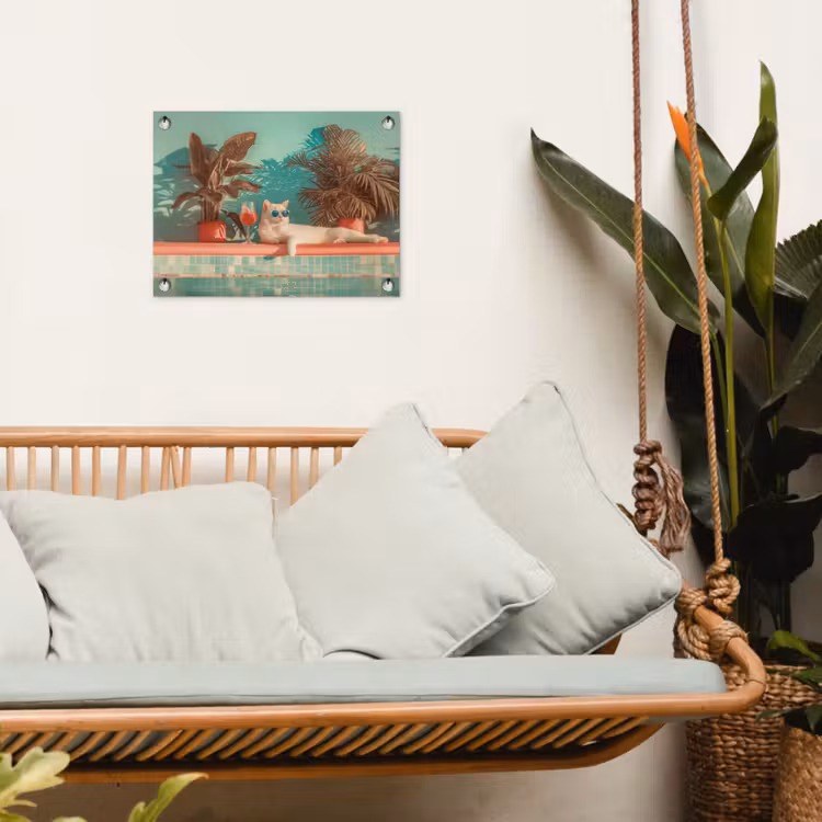 Tuinposter - Kat - Zwembad - Zonnebril - Drankje — 5
