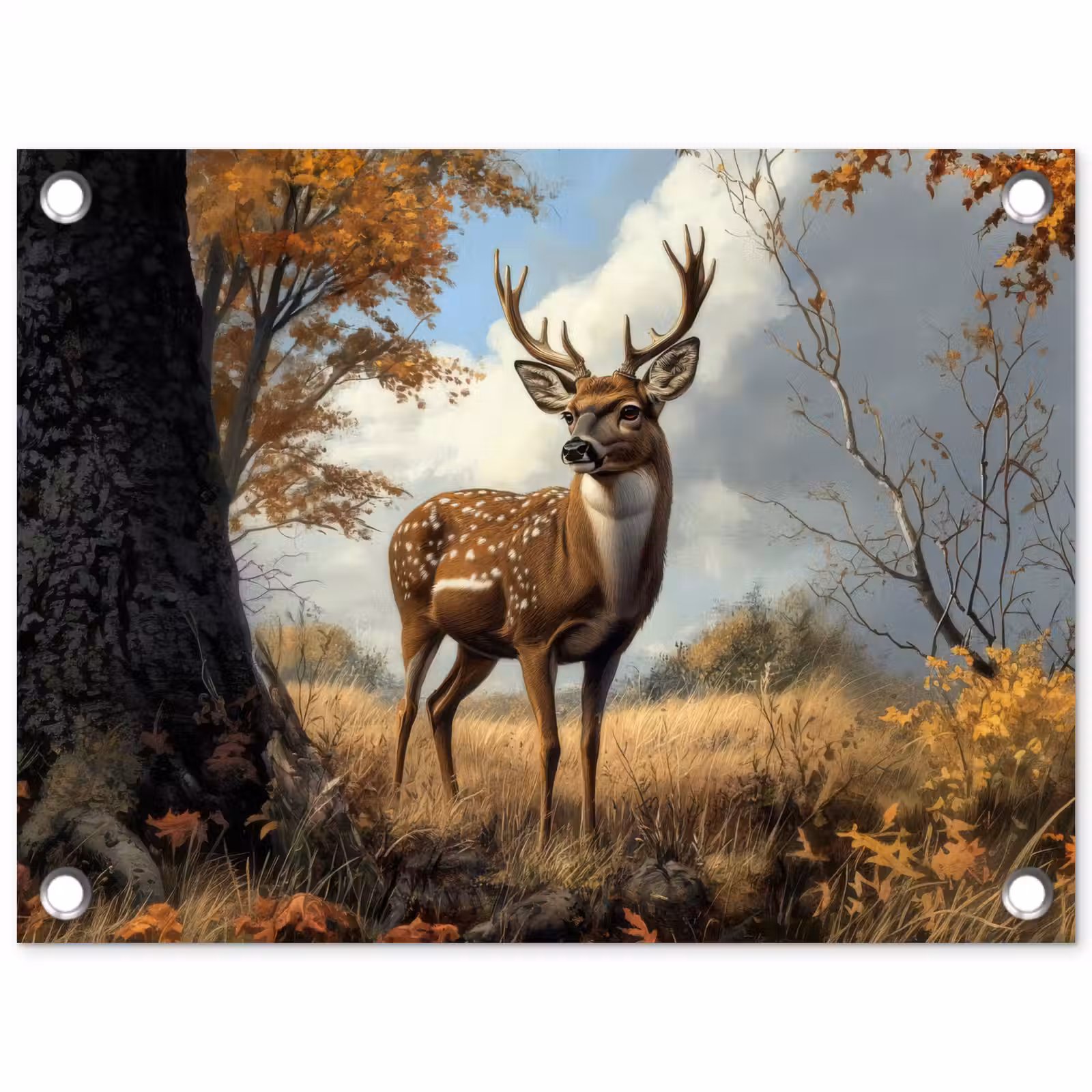 Tuinposter - Hert - Herfstkleuren - Boom - Gewei — 1