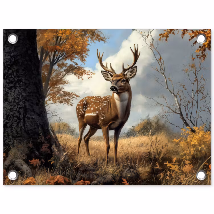 Tuinposter - Hert - Herfstkleuren - Boom - Gewei — 1