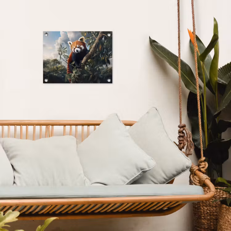 Tuinposter - Panda - Rood - Boom - Wolken — 5