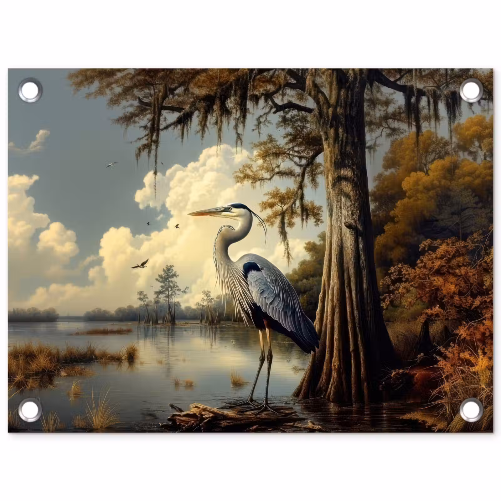 Tuinposter - Reiger - Blauw - Meer - Boom — 1