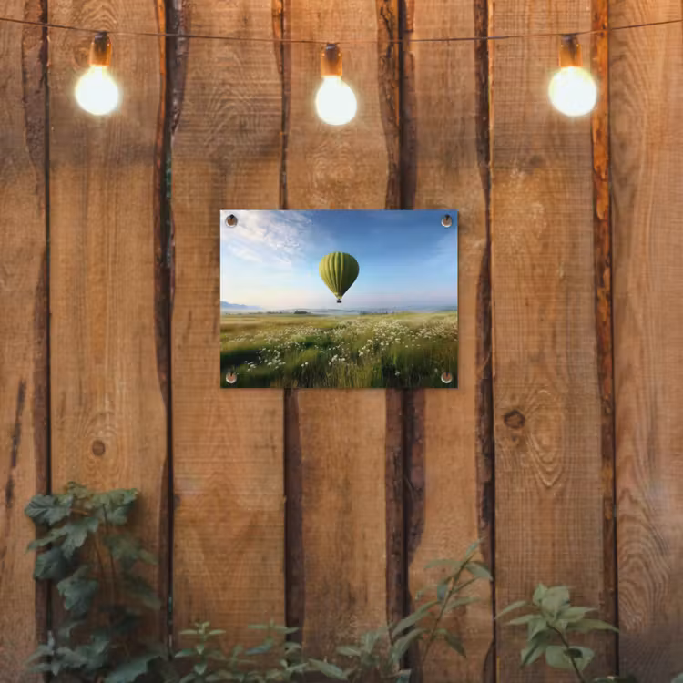 Tuinposter - Groene luchtballon - Weide - bloemen — 2