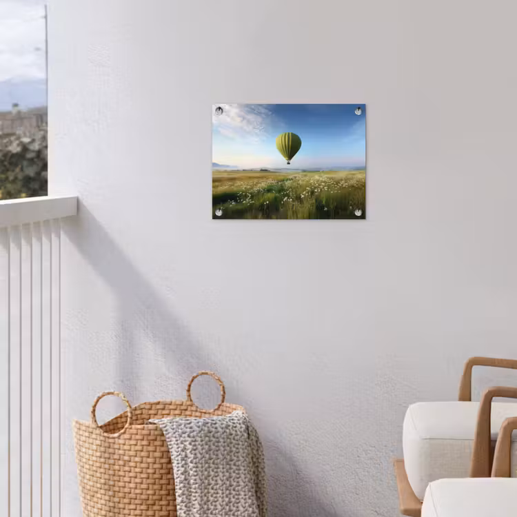 Tuinposter - Groene luchtballon - Weide - bloemen — 3