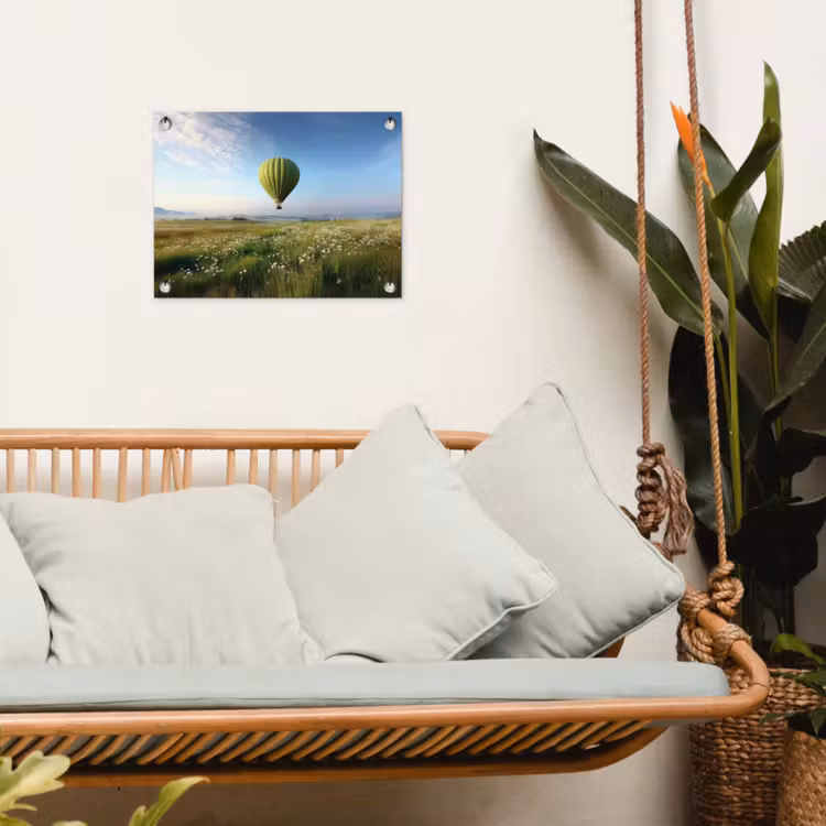 Tuinposter - Groene luchtballon - Weide - bloemen — 5