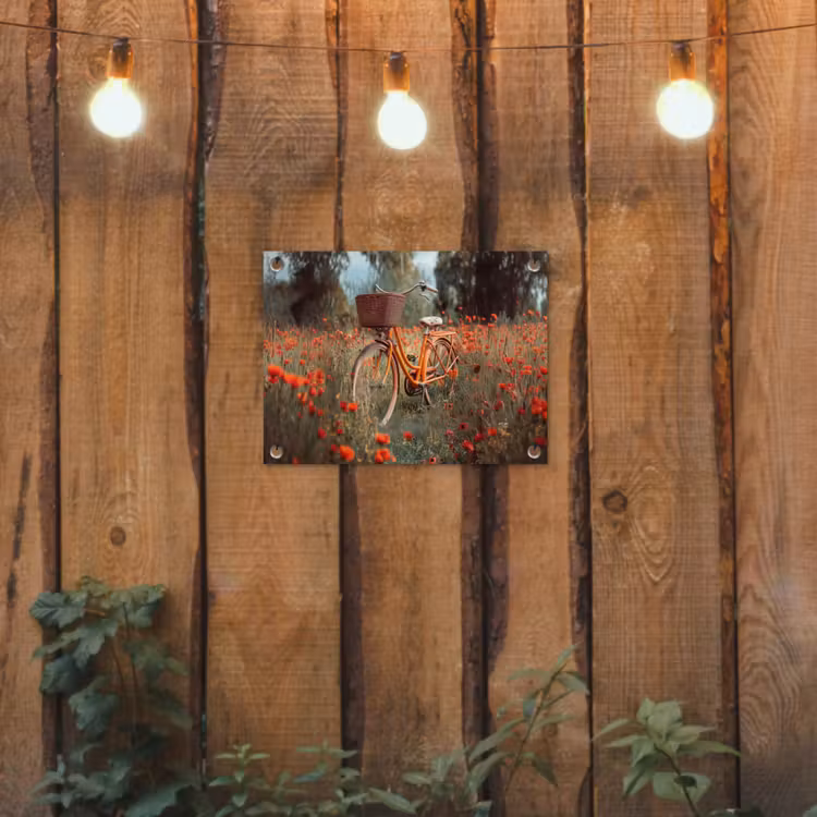 Tuinposter - Oranje fiets - Klaprozen - Bomen — 2