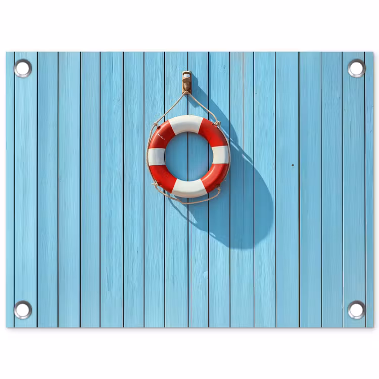Tuinposter - Reddingsboei - Houten wand - Blauw — 1