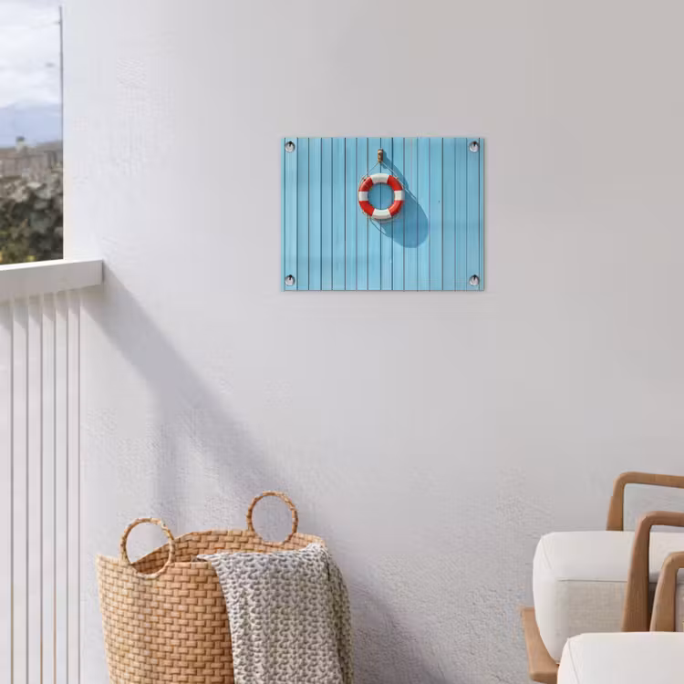 Tuinposter - Reddingsboei - Houten wand - Blauw — 3