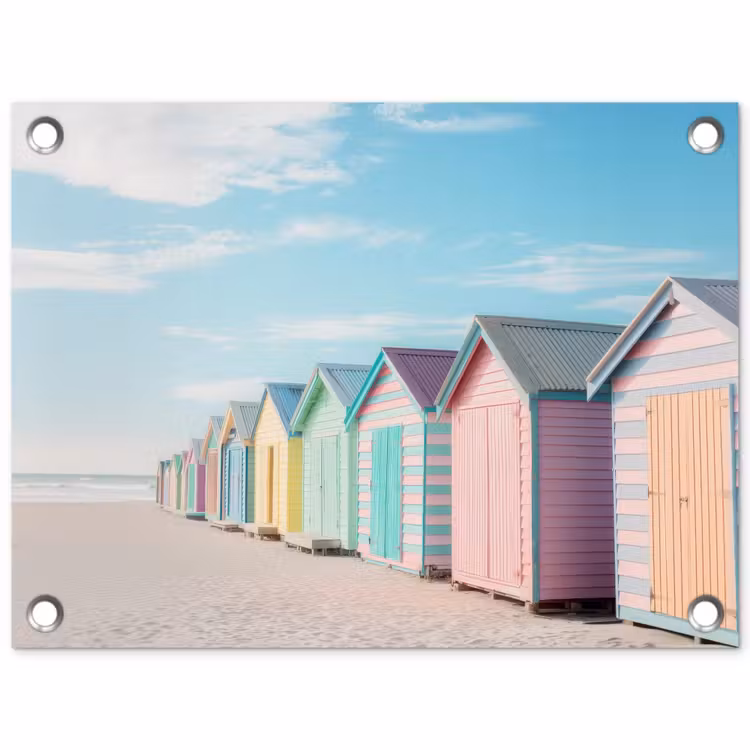 Tuinposter - Strandhuisjes - Kleurrijk - Zee — 1