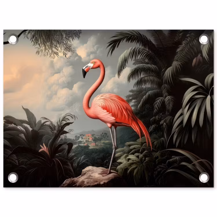 Tuinposter - Tropisch - Flamingo - Roze - Bladeren — 1