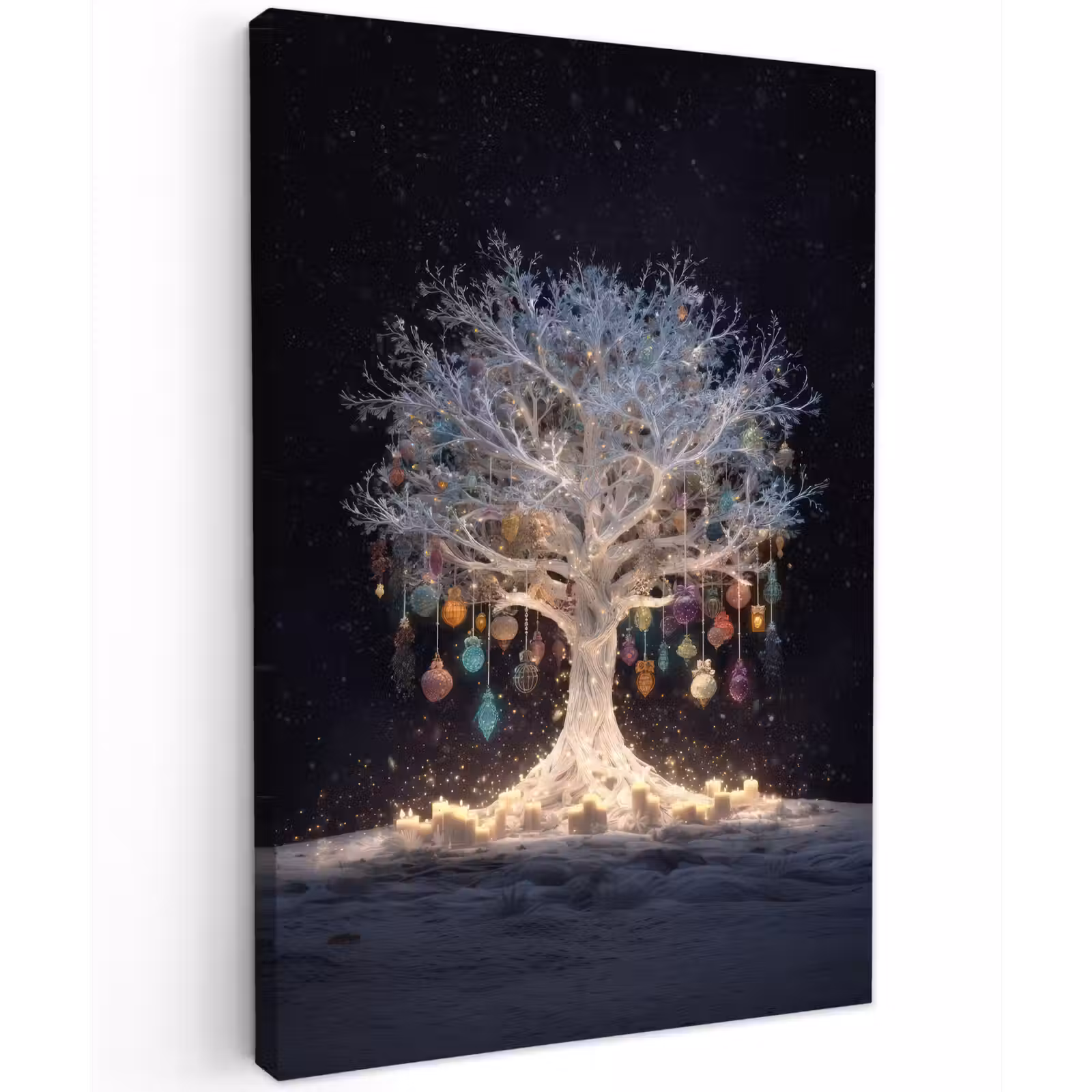 Buiten canvas - Sneeuwboom - Lichtjes - Wit - Kleurrijk — 1
