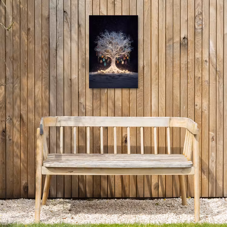 Buiten canvas - Sneeuwboom - Lichtjes - Wit - Kleurrijk — 3
