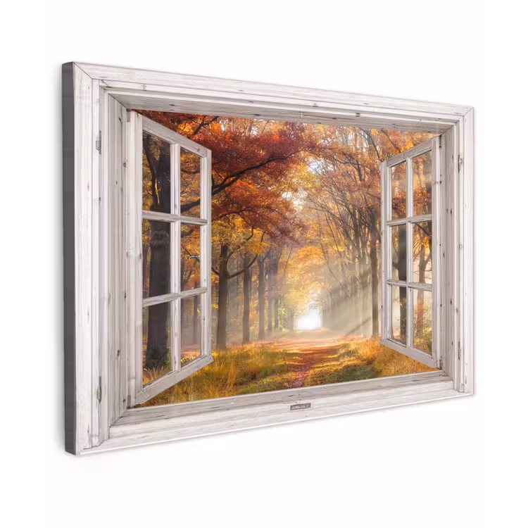 Buiten canvas - Herfst - Bos - Bomen - Natuur - Doorkijk — 1
