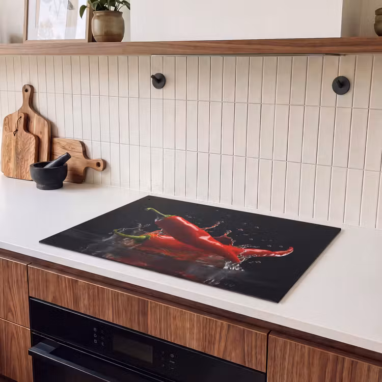 Inductie beschermer en spatscherm (2in1) - Peper - Rood - Zwart - Water - Groente — 3