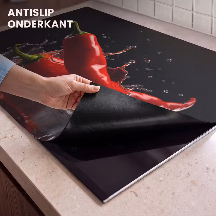 Inductie beschermer en spatscherm (2in1) - Peper - Rood - Zwart - Water - Groente — 4