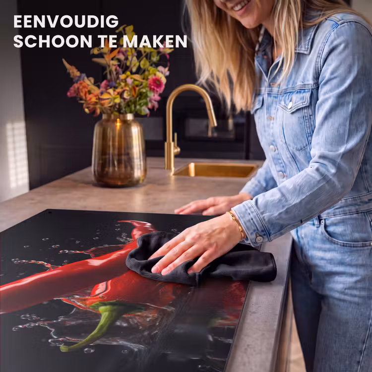 Inductie beschermer en spatscherm (2in1) - Peper - Rood - Zwart - Water - Groente — 5