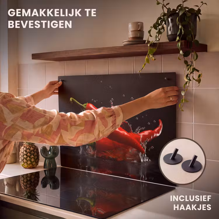 Inductie beschermer en spatscherm (2in1) - Peper - Rood - Zwart - Water - Groente — 7