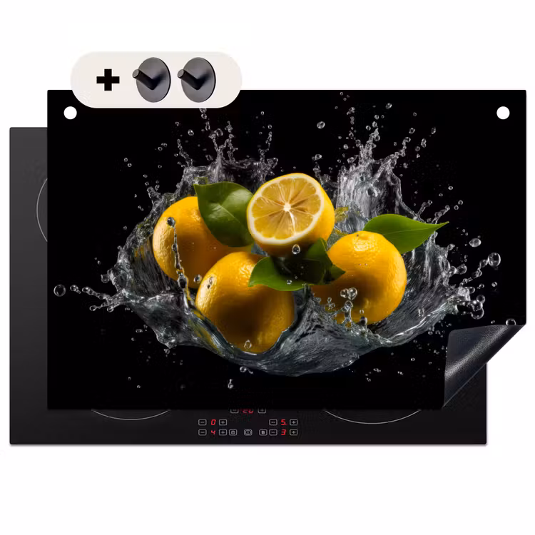 Inductie beschermer en spatscherm (2in1) - Citroen - Fruit - Geel - Zwart