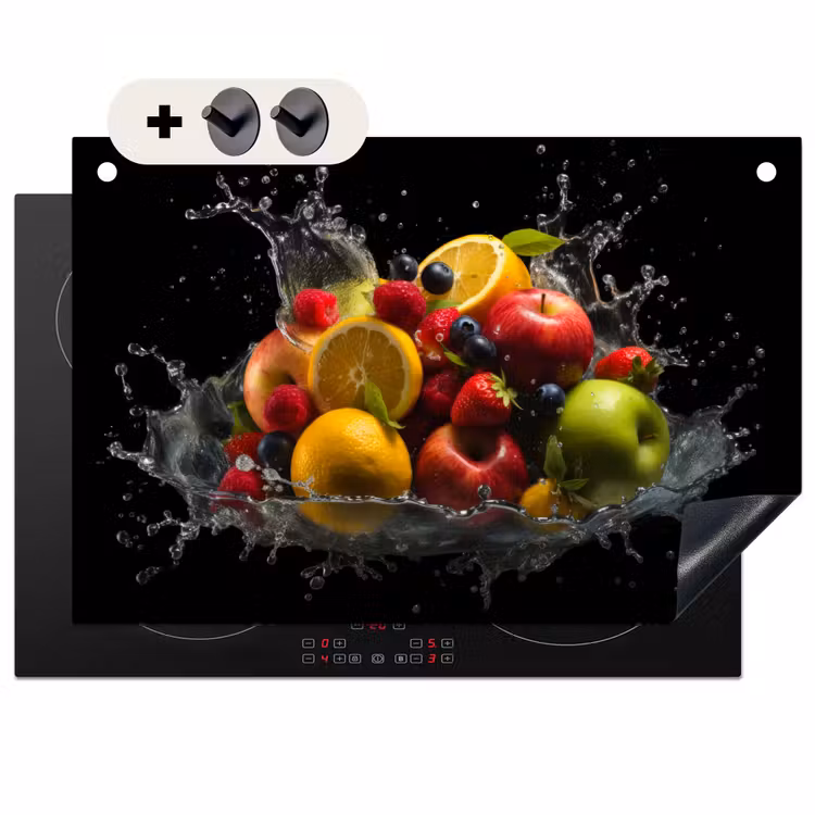 Inductie beschermer en spatscherm (2in1) - Fruit - Appel - Sinaasappel - Rode vruchten - Water