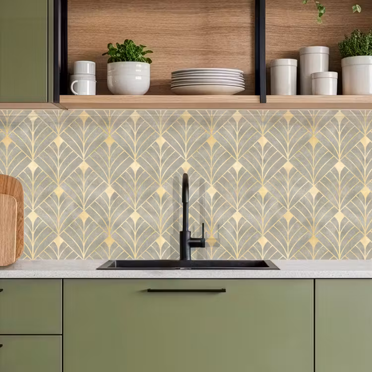 Keuken achterwand - Elegant - Symbool - Goud - Grijsgroen — 5