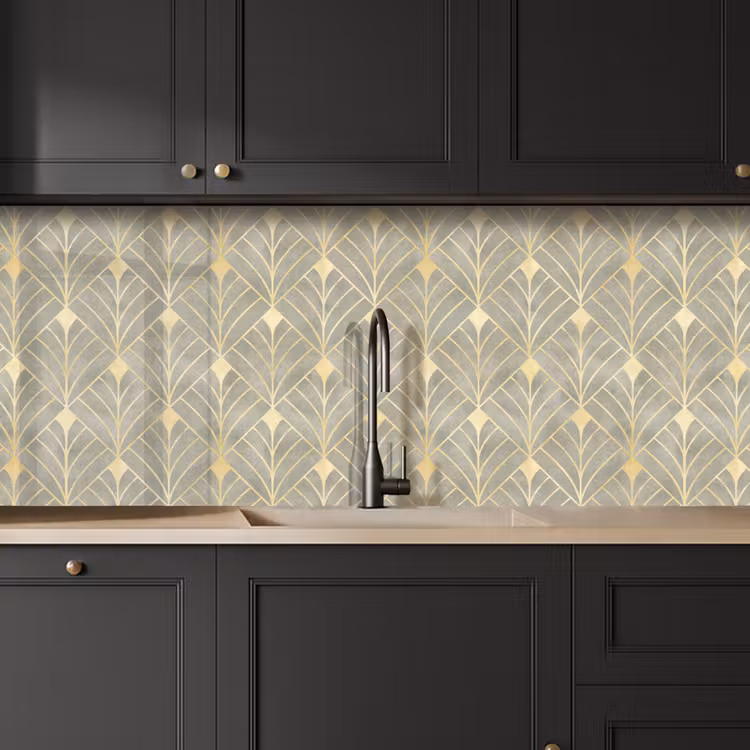 Keuken achterwand - Elegant - Symbool - Goud - Grijsgroen — 6