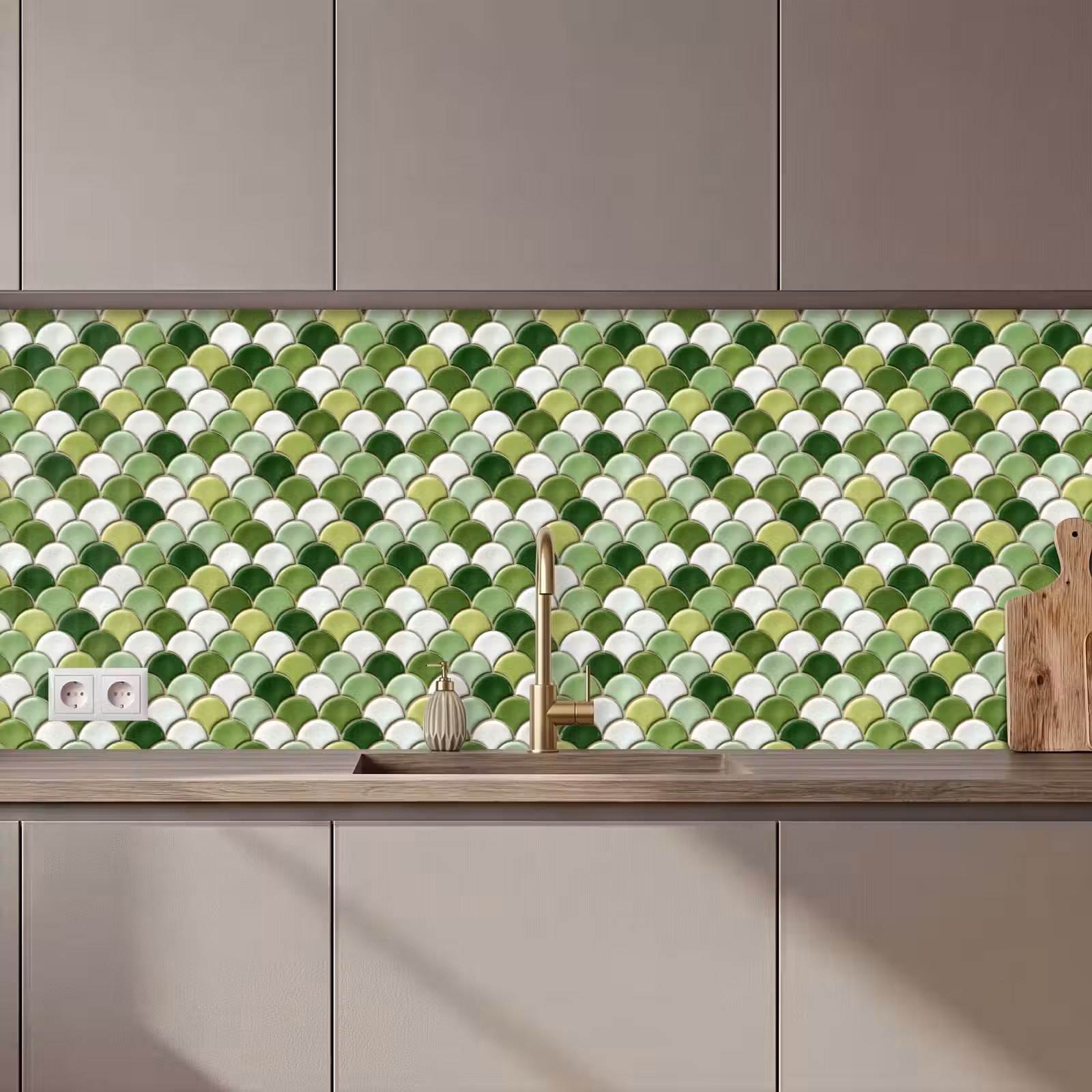 Keuken achterwand - Keramiek - Structuur - Groen - Wit — 1
