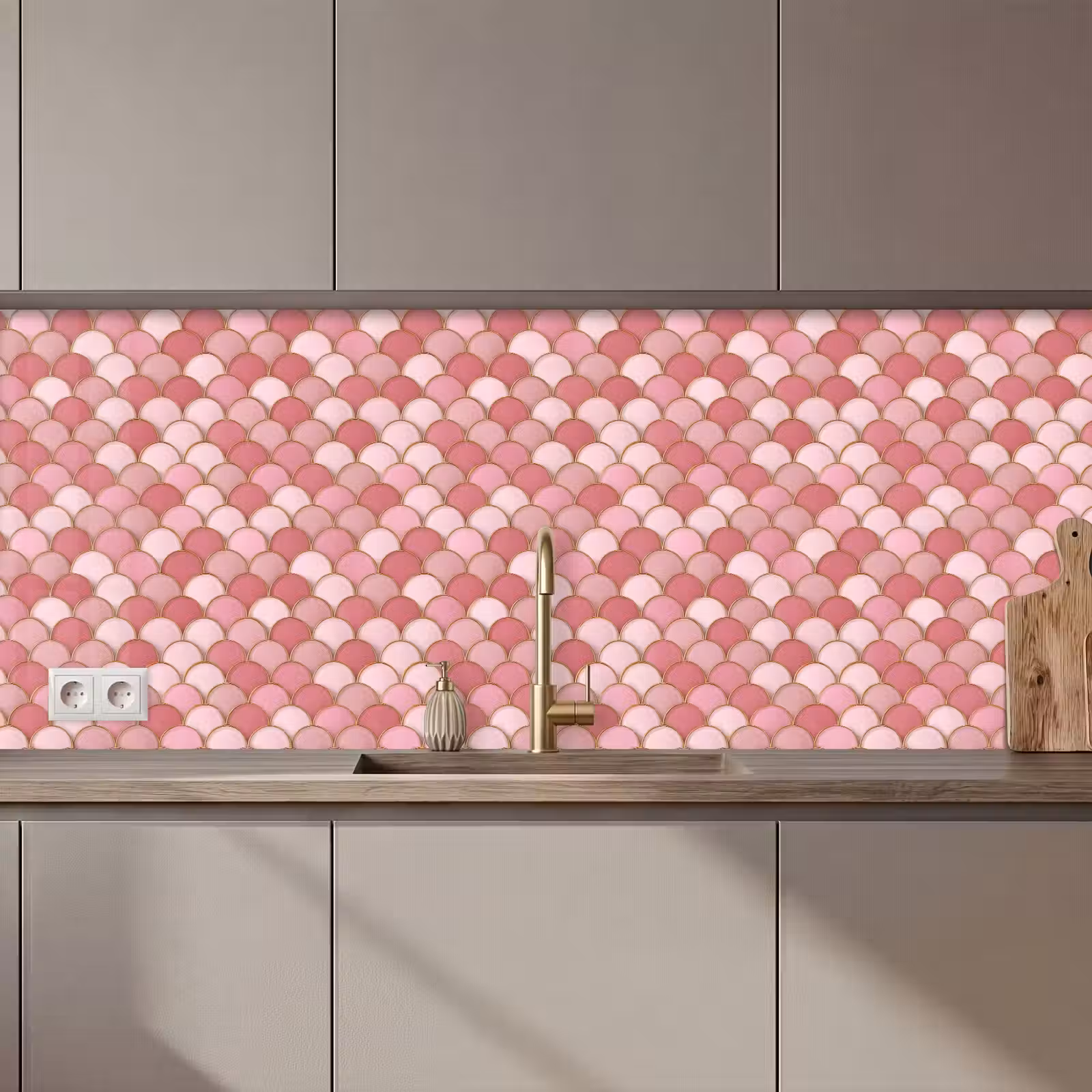 Keuken achterwand - Tegel - Patroon - Roze - Goud — 1