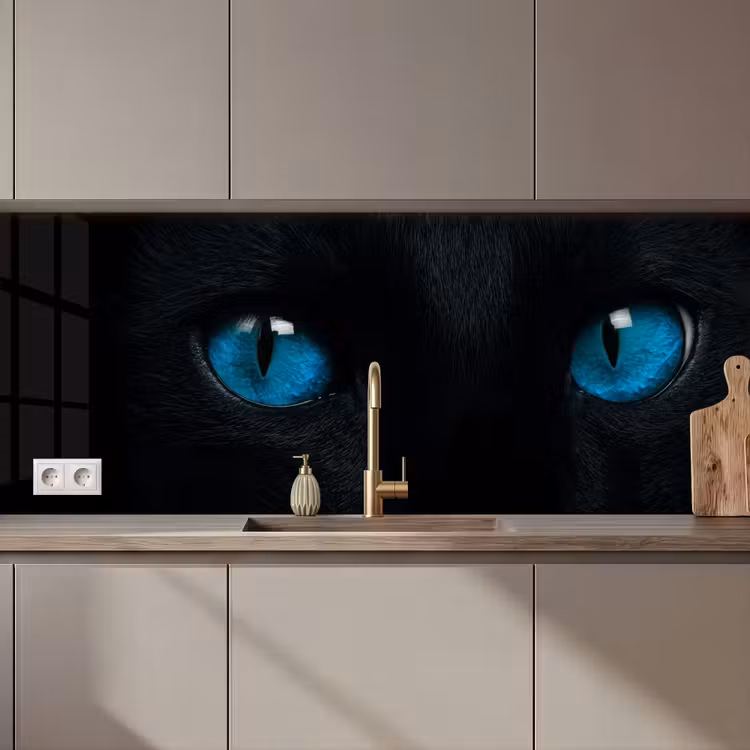 Keuken achterwand - Kat - Blauw - Dier - Zwart — 1