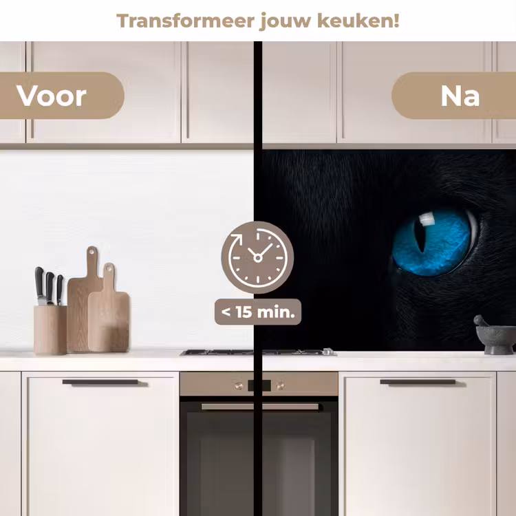 Keuken achterwand - Kat - Blauw - Dier - Zwart — 2